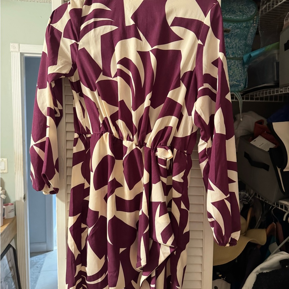 Mango Purple and Cream Geometric Dress